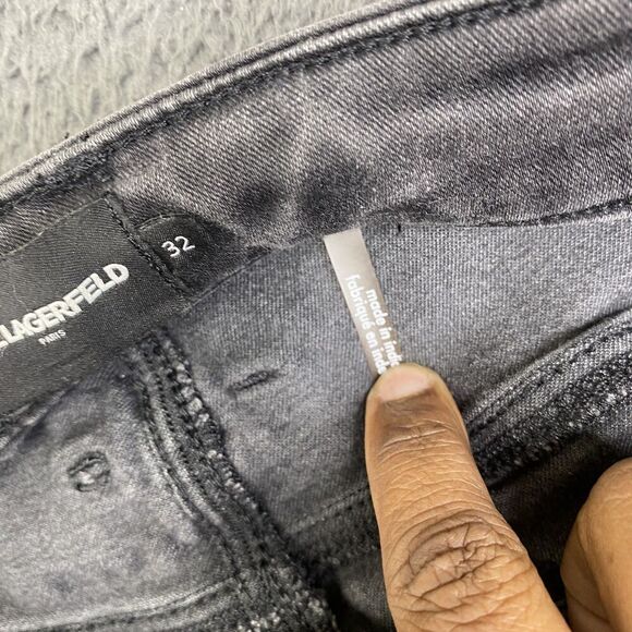 Karl Lagerfeld Jeans Mens 32 Black Slim Fit Drawstring Moto Stretch Pants Modern - Picture 6 of 11